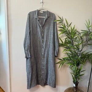 CP Shades Long Sleeve Gray Dress maxi 100% linen